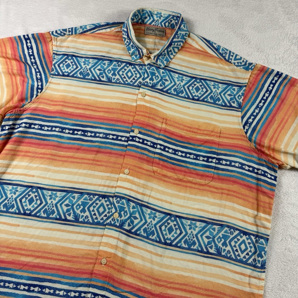 Kenny Flowers Button Up Shirt Men's  XXL Collared Short Sleeve Aztec Hawaiian‎
